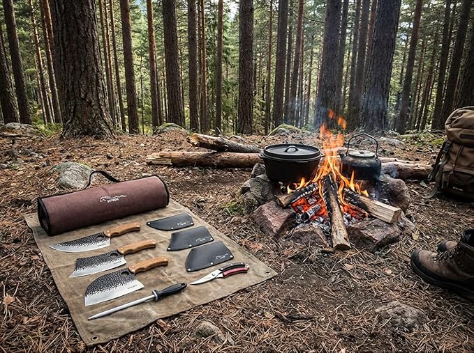 9 PCS Butcher Viking Camping Knife Set, 6.5" Viking Knife, 3 Knife Sheath - Image 9
