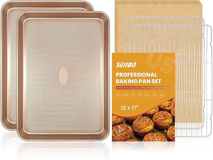 Baking Sheet with Wire Rack Set, 2 Sheet Pans with 2 Cooling Racks, Includes 50 by Unknown