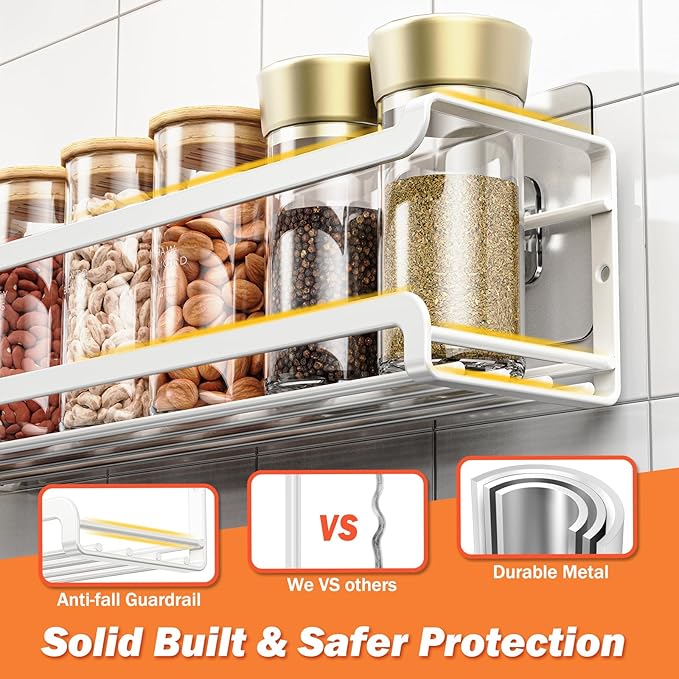 Bunoxea Spice Rack wall mounted 4 Pack, Space-Saving Spice Organizer - Image 4