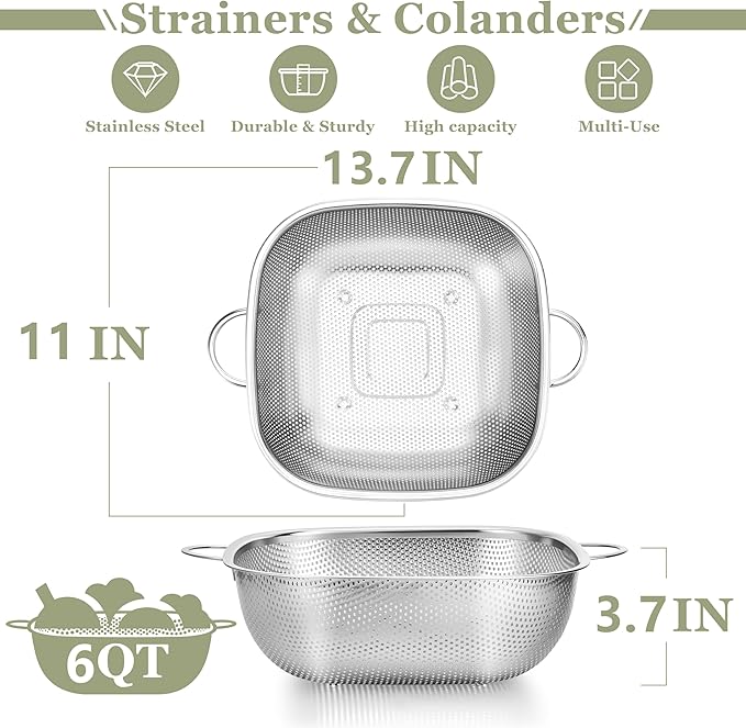 E-far 6QT Stainless Steel Colander - Image 2