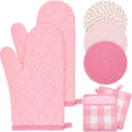 Sumind Pink Oven Mitts and Pot Holders 7 Sets, Heat Resistant Kitchen Gloves by Sumind