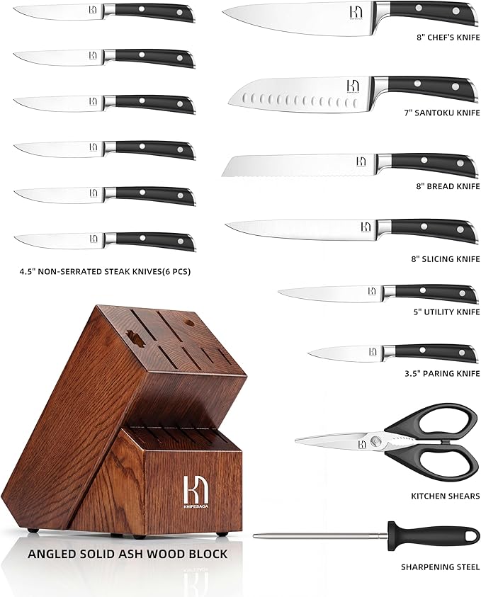 KnifeSaga Knife Set, Enduring Razor-Sharp High Carbon Stainless Steel Chef - Image 5