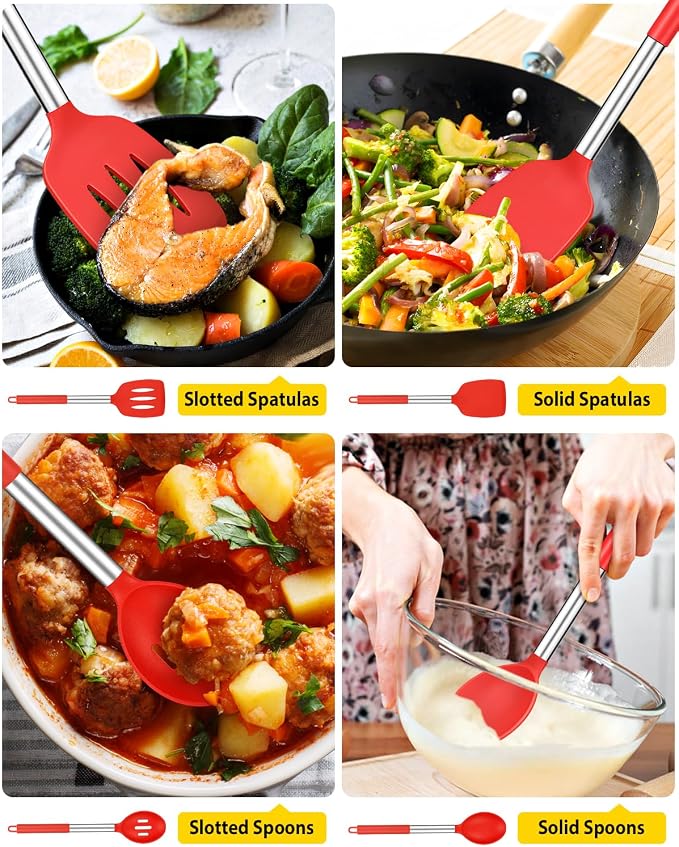 Pack of 4 Silicone Cooking Utensils Set, Non Stick Large Solid Spatulas - Image 3