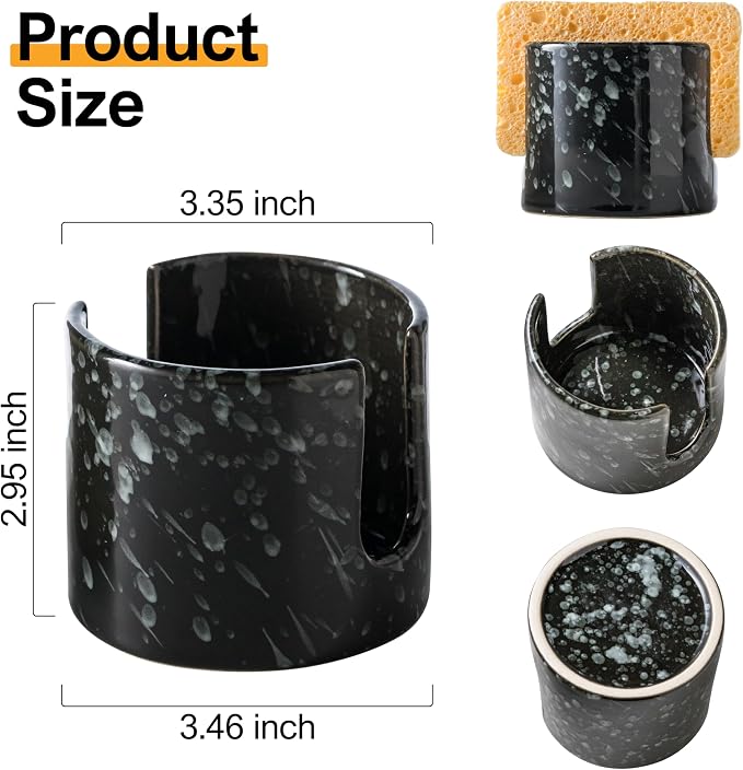 Zoeeker Sponge Holder for Kitchen, Ceramic Sink Caddy Scrub Sponge Rack Dish - Image 3
