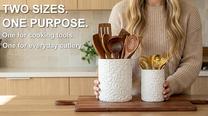 25DOL Large 7.3"+5.4" Engraved Ceramic Utensil Holder - Image 2