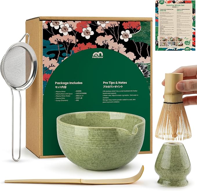 Matcha Whisk Set, Ceramic Bowl Matcha Kit & Handcrafted Bamboo Chasen, Complete by Metflavor
