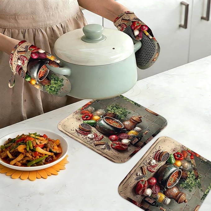Herbs Spices Seasonings Oven Mitts and Pot Holders Set of 4, Heat Resistant Non - Image 7