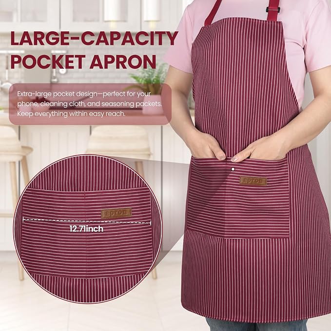 Serrenf 2 Pack Apron, Cooking Kitchen Aprons, Adjustable Bib Apron - Image 2