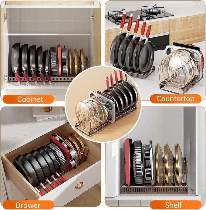 MUDEELA Pots and Pans Organizer under Cabinet, Expandable Pan Lids Organizers - Image 5