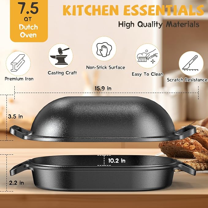 Cast Iron Dutch Oven for Bread Baking, - Image 3