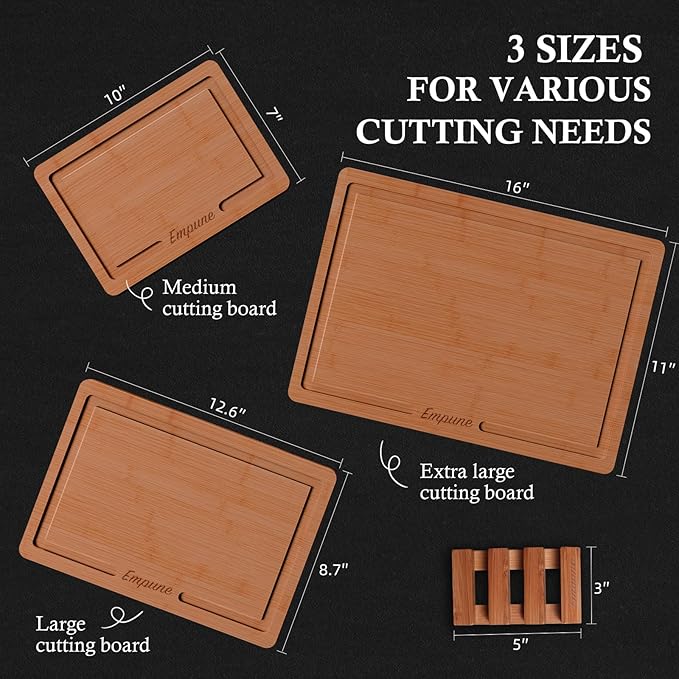 Empune Bamboo Cutting Board Set, Wood Cutting Boards - Image 6