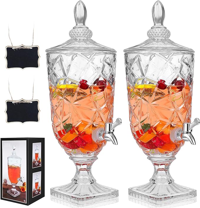 Zhehao 2 Pcs Drink Dispensers for Parties 0.8 Gallon Glass Beverage Dispenser by Zhehao