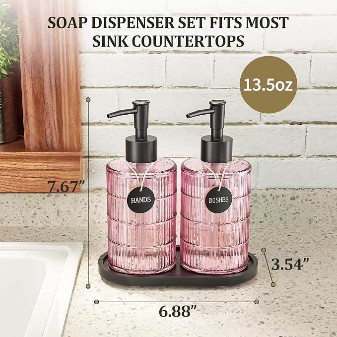 MASADI Soap Dispenser Set with Bamboo Tray, Dish and Hand Soap Lotion Dispenser - Image 2