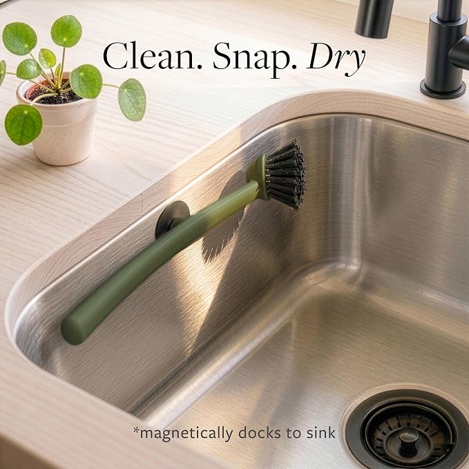 Earth & Mango Magnetic Dish Brush & Scraper, Snaps to Sink, Non-Scratch - Image 2