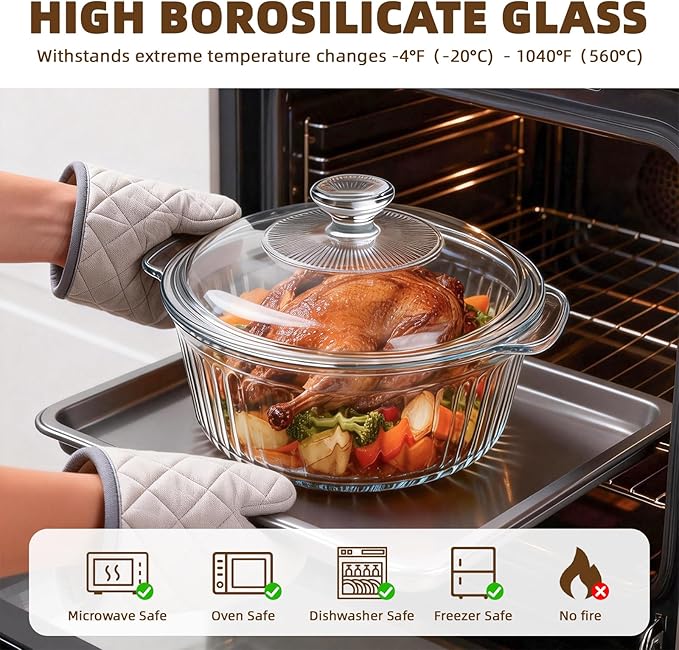 Luvan 2.4L/2.5Qt Round Glass Casserole Dish - Image 3