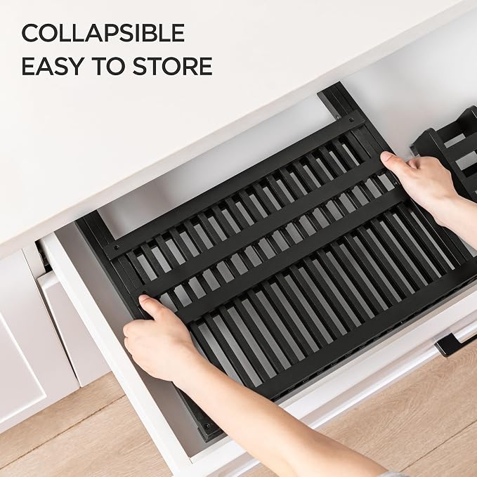 HBlife Dish Rack, Bamboo Folding 2-Tier Collapsible Drainer Dish Drying Rack - Image 4