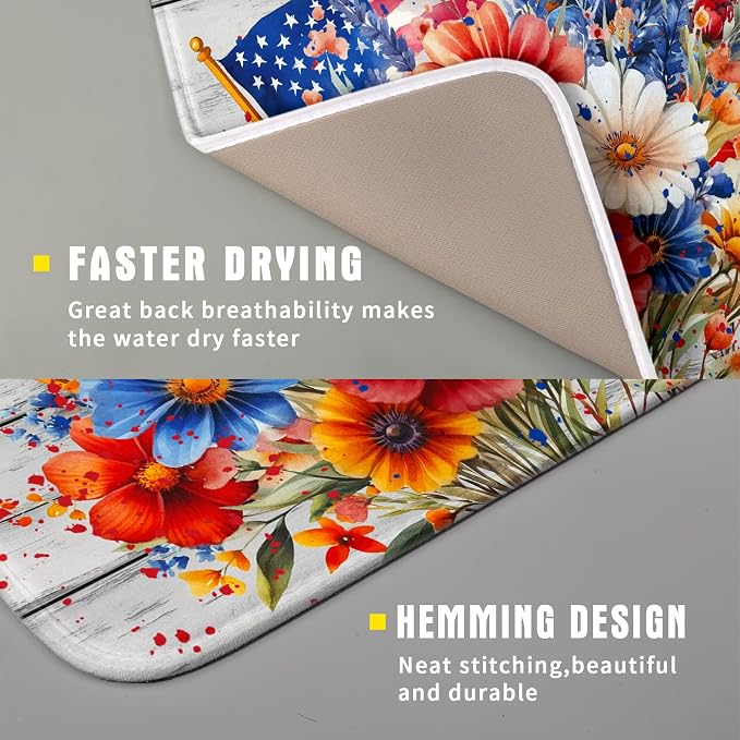 4th of July Dish Drying Mat 16x18 inch Patriotic Floral Fast Dry Microfiber - Image 3