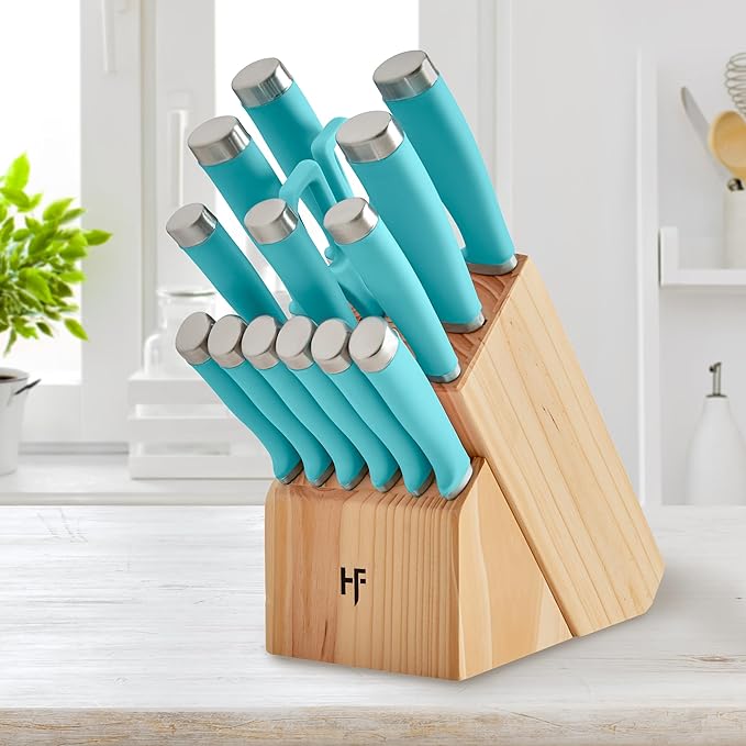 Hampton Forge Epicure True Aqua Knife Block Set, 15 Piece - Image 4