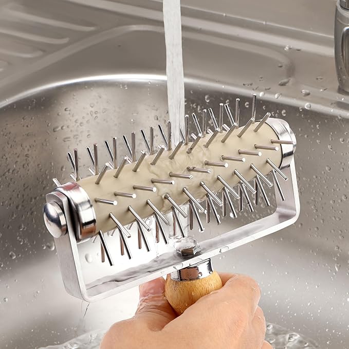 2Pcs Pizza Dough Roller & Dough Docker, Wood Rolling Pin Stainless Steel Dough - Image 5