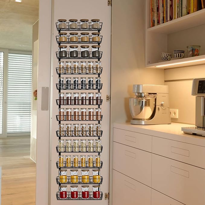 SWOMMOLY Adjustable Wall Mount Spice Rack Organizer, 12-Tier Dual-use Hanging - Image 2