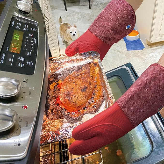 Professional Microwave Silicone Oven Mitts one Pair, Kitchen Mitten Set - Image 4