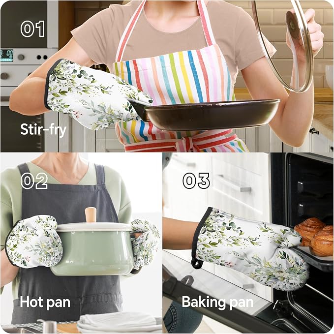 Eucalyptus Leaves Oven Mitts and Pot Holders Sets Sage Green Botanical Floral - Image 5
