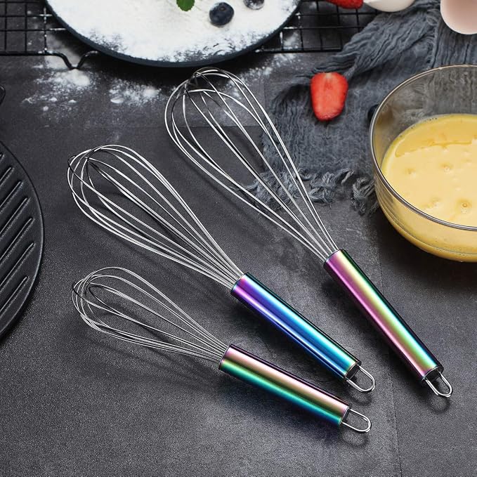 Berglander Rainbow Handle Whisk Pack of 3 Stainless Steel 8", Titianium Plating - Image 9