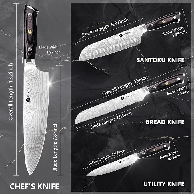 4 Pieces Professional Kitchen Knife Set, Damascus German Stainless Steel Chef - Image 3