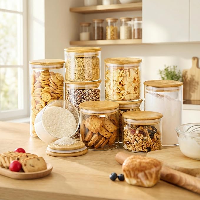32oz - 4 Pack Glass Jars with Bamboo Lids, Glass Pantry Storage Containers with - Image 6