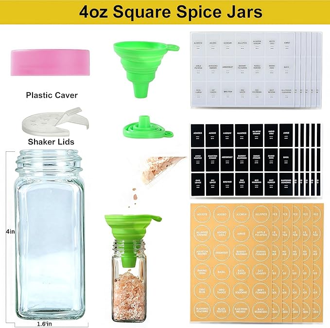 36 Glass Spice Jars with Label-4oz Spice Containers with Pink Lids and Shaker - Image 4