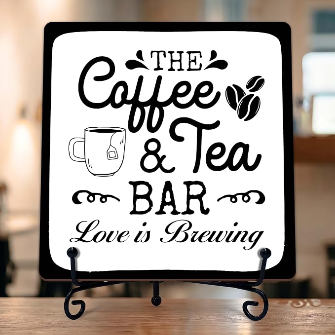 Coffee Bar Sign, Love is Brewing Farmhouse Tabletop Decor, Coffee and Tea Lover by TIRYWT