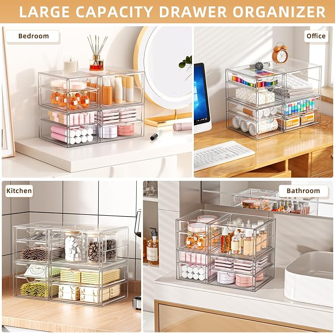 YFXCVSL Clear Stackable Storage Drawers, Acrylic Makeup Organizer - Image 4
