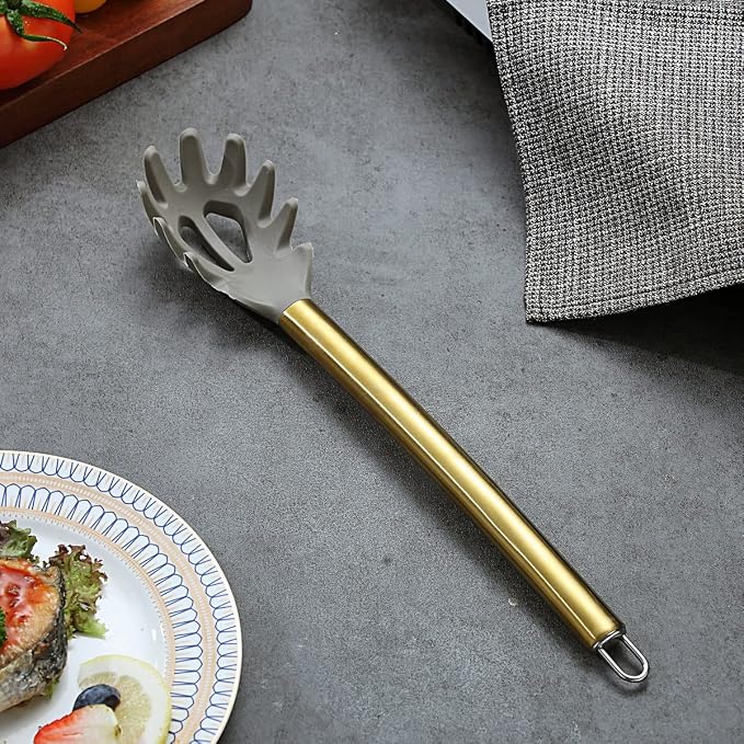 Gold Spaghetti Spoon, Berglander Non-stick Silicone Pasta Server - Image 2