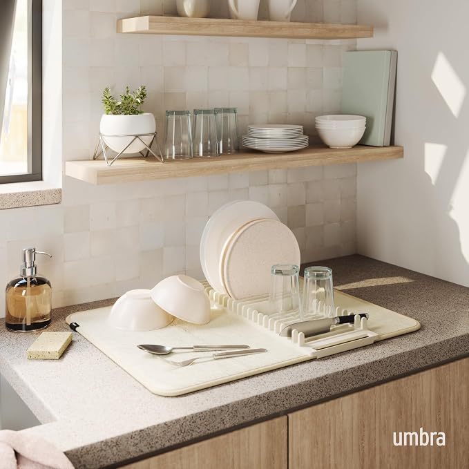 Umbra Udry Dish Rack and Microfiber Drying Mat – Space-Saving Design Folds Up - Image 2