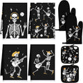 Leinuosen 8 Pcs Skull Kitchen Decor Set Kitchen Towels Gothic Oven Mitts and by Leinuosen
