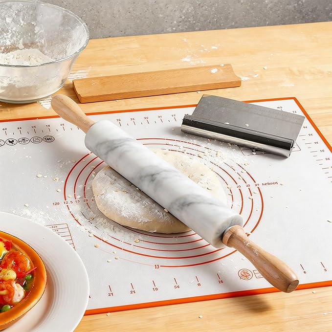 Marble Rolling Pin with Non-Stick Silicone Mat & Wood Base, 16.9-Inch Heavy - Image 5