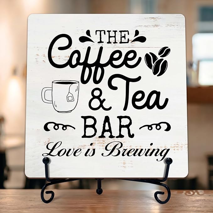 Coffee Bar Sign, Love is Brewing Farmhouse Tabletop Decor, Coffee and Tea Lover by TIRYWT
