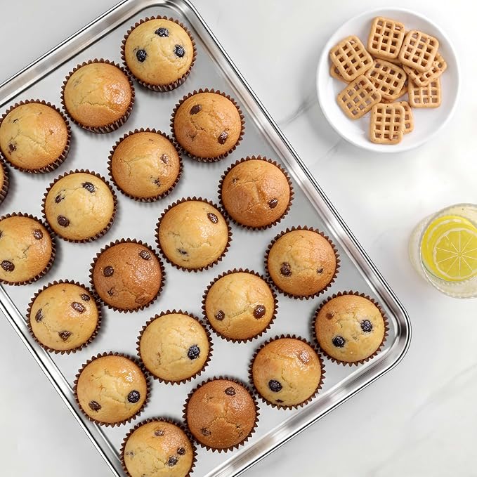 LIANYU 2 Pack Cookie Sheets for Baking, Stainless Steel Baking Tray Pan - Image 6