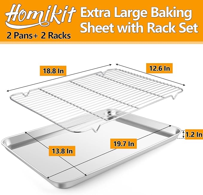 Homikit Baking Sheet with Rack Set, 20x14 Inches Large Stainless Steel Cookie - Image 2