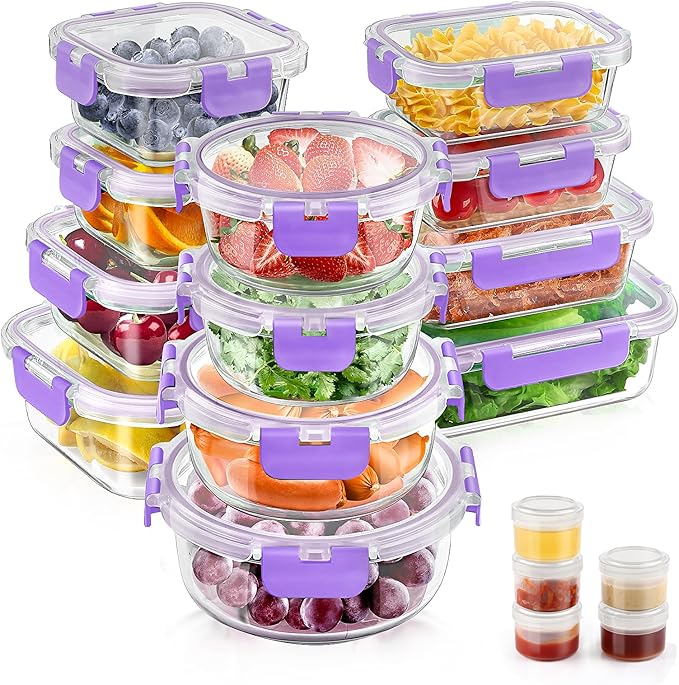 34pcs Glass Food Storage Containers by AMALEKO