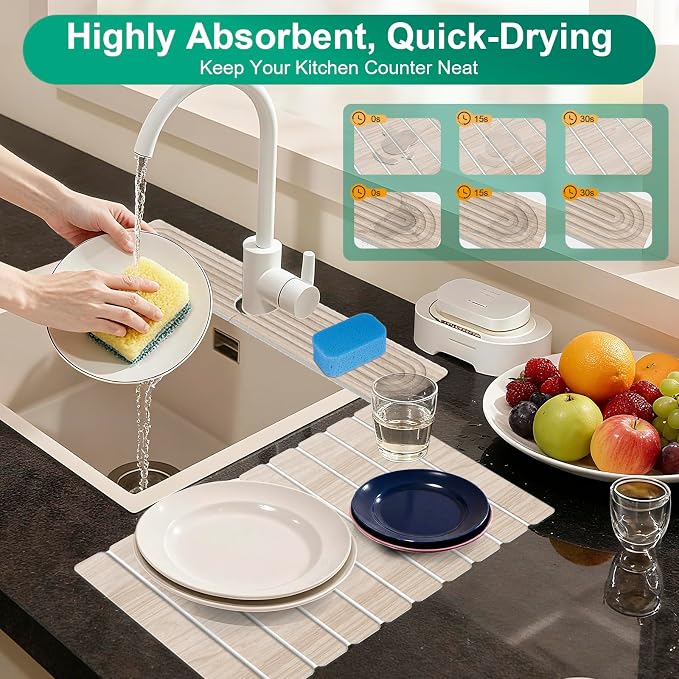 Stone Drying Mat for Kitchen Counter, Diatomaceous Earth Quick Dry Stone Mats - Image 2