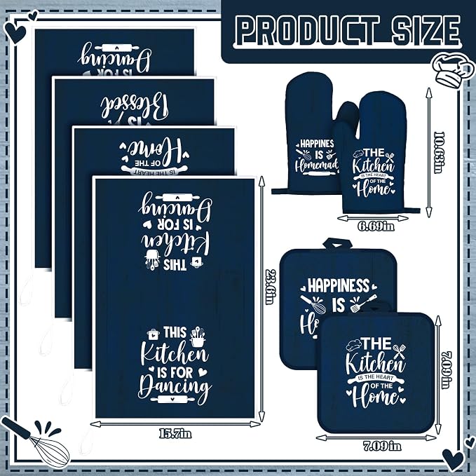 Leinuosen 8 Pcs Kitchen Towels and Oven Mitts Sets Pot Holders Dishcloths Set - Image 3