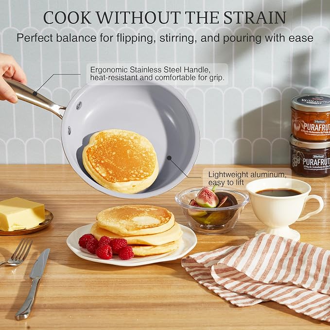 KITEXPERT Non Stick Frying Pans Set, Titanium Ceramic Pan Skillet Set Non Toxic - Image 4