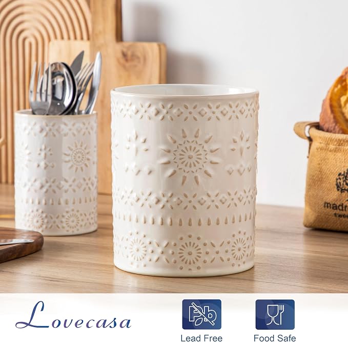 LOVECASA Utensil Holder, 7.2"+5.4" Ceramic Utensil Holder - Image 5