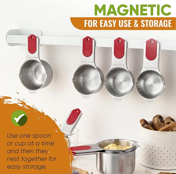 Spring Chef Magnetic Measuring Cups & Spoons Set, Strong N45 Magnets, Heavy - Image 4