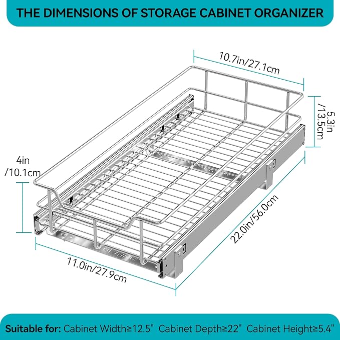 Pull Out Cabinet Organizer 11" W X 22" D, Slide Out Drawers - Image 2