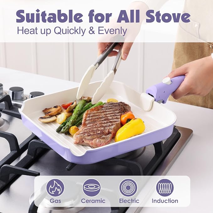 SENSARTE 17 Piece Ceramic Pots and Pans Set, Nonstick Detachable Handle Cookware - Image 6