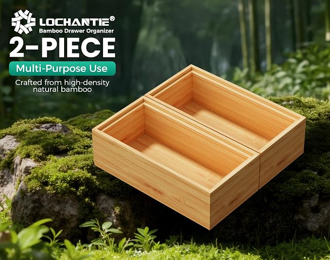Small Bamboo Kitchen Drawer Organizer Boxes – 6" x 3" Stackable Wood Silverware - Image 5