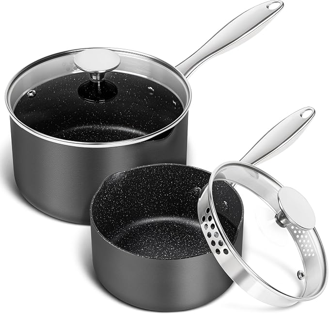MICHELANGELO Hard Anodized Saucepan Set by Michelangelo