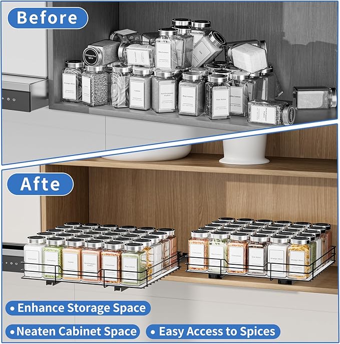 BOIVSHI Spice Rack Organizer for Cabinet, 1 Tier Pull Out Spice Rack, Spice - Image 5